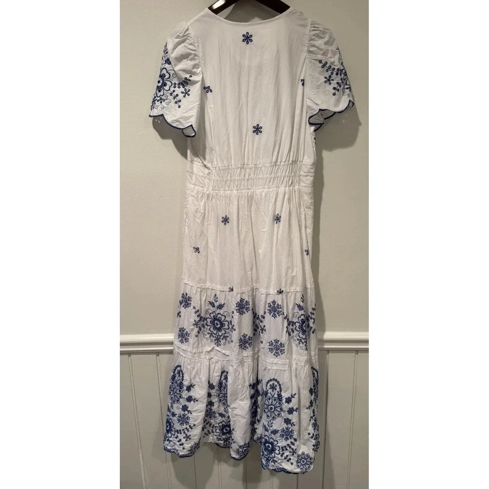 Anthropologie The Somerset Maxi Dress Womens Embroidered Eyelet Large Blue White - Picture 9 of 9